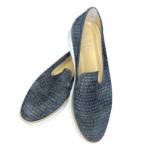 Franco Sarto Black Perforated Platform Loafer Size 9